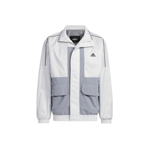adidas casual letter print color-block loose-fit long-sleeve jacket unisex gray XS серый