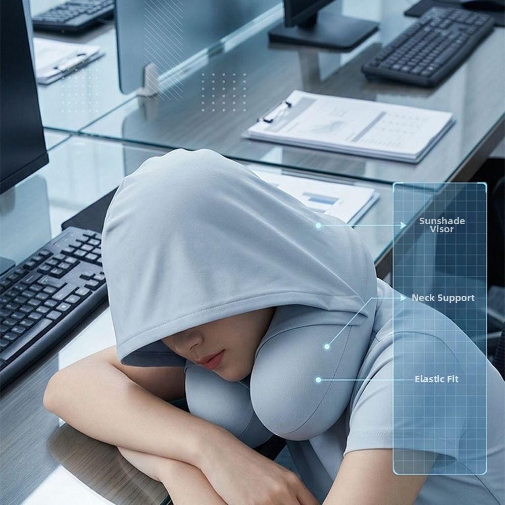 Foldable Design U-Shaped Neck Pillow Slow Rebound Hooded Neckrest Pad Long Flights