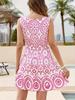 2026 Women's Summer Lace V-neck Sleeveless Midi Dress: European & American Style with Hollow Printed Design