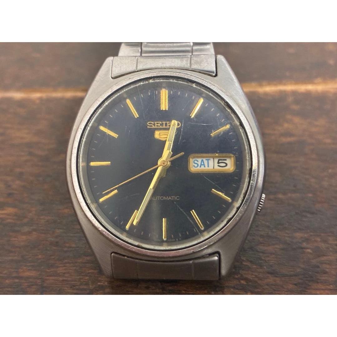 S-12 Винтажные автоматические часы Seiko 5, черный циферблат