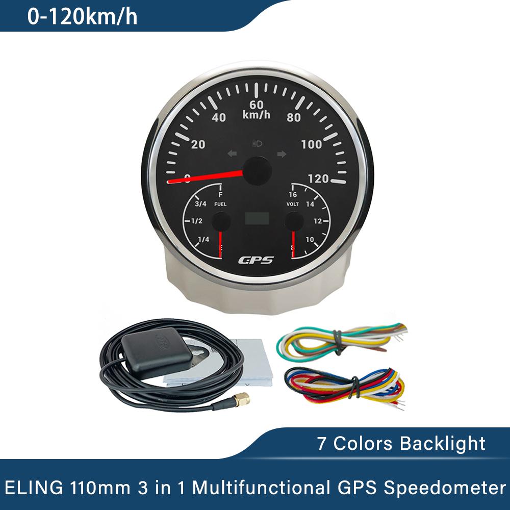 ELING 110mm 3 in 1 Multifunctional 120km/h 200MPH GPS Speedometer with Fuel Level Voltmeter 7 Colors Backlight for Car Universal 120KBS