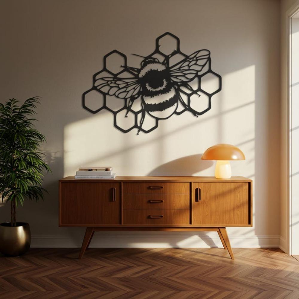 Metal Bee Wall Art Honeycomb Decor Bumblebee Gift for Home