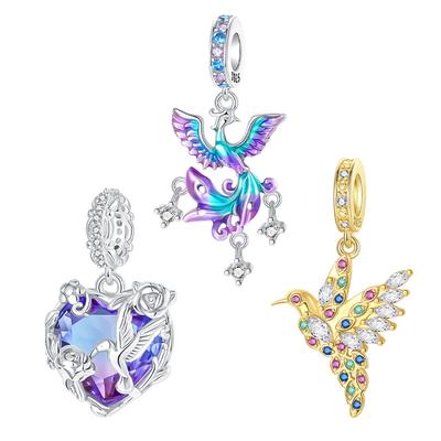 Copper Phoenix Hummingbird Love Pendant Charm Compatible With Bracelets Do It Yourself Bead Ms Premium Jewellery Valentines Birthday Gift