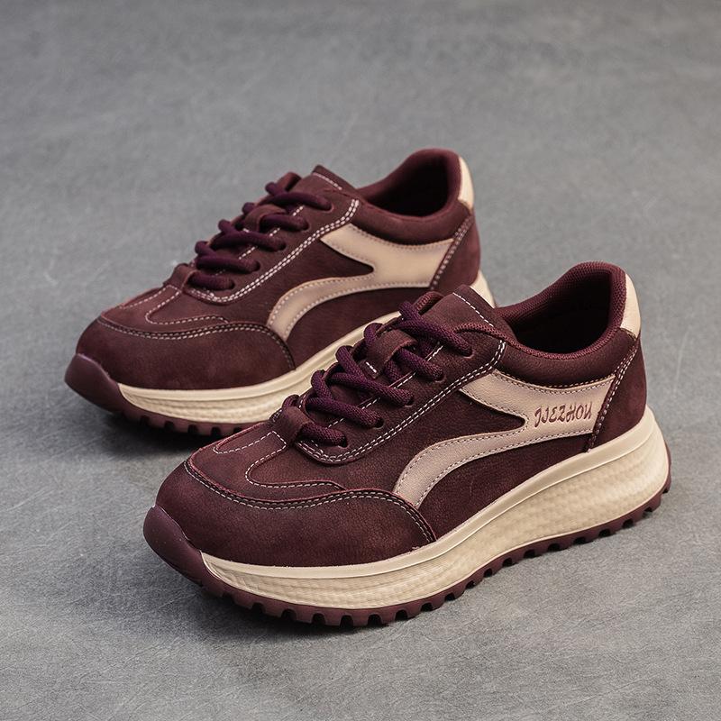 Johnature Genuine Leather Sneakers Plush Warm Cotton Shoes Retro Versatile Casual Women's Shoes