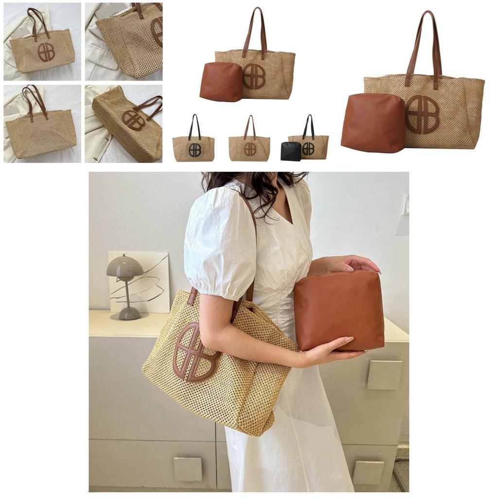 Borsa Tote Intrecciata con Design a Contrasto per l'Uso Quotidiano Casual