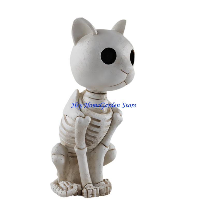 652F Artistic Resin Skeleton Hippo Decors Mystical Felines Skeleton Resin Statue, Artistic Desk Decoration for Creative Space