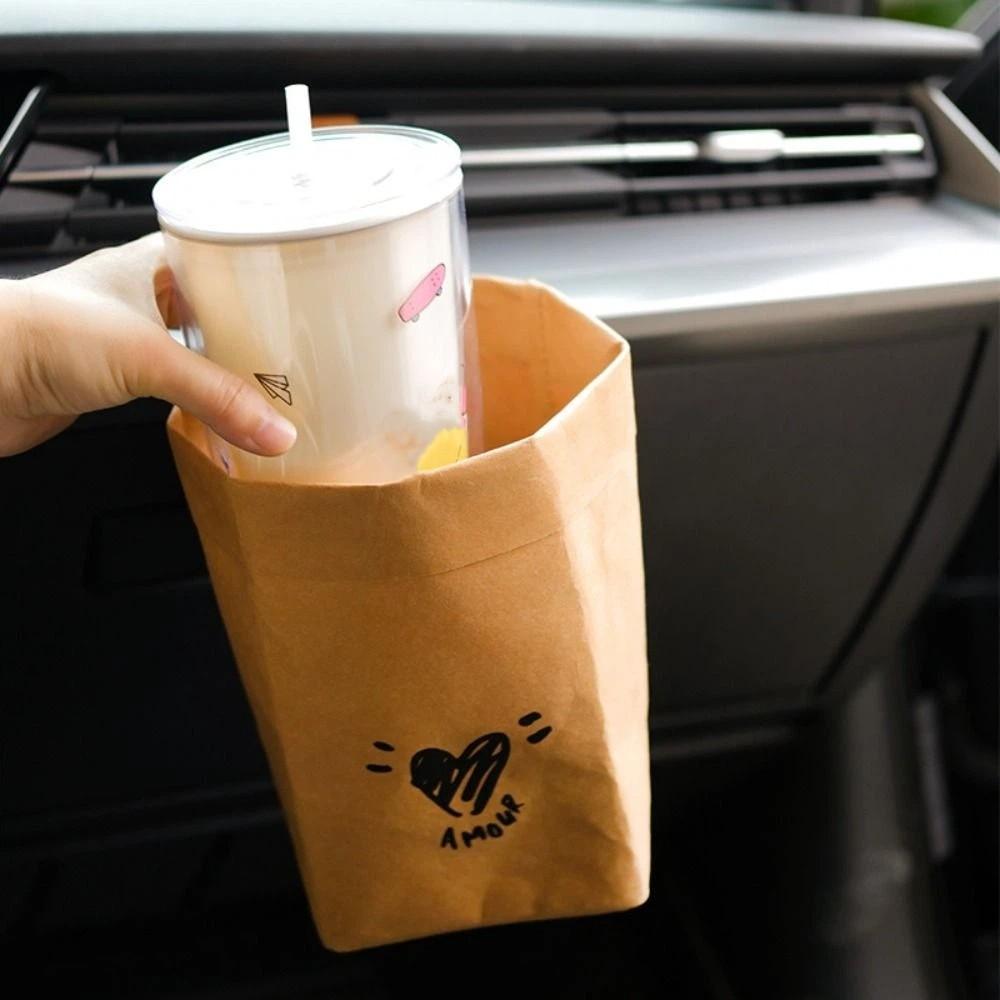 Portable Vehicle Organizer Bear Shaped Kraft Paper Storage Bag Small Rubbish Storage