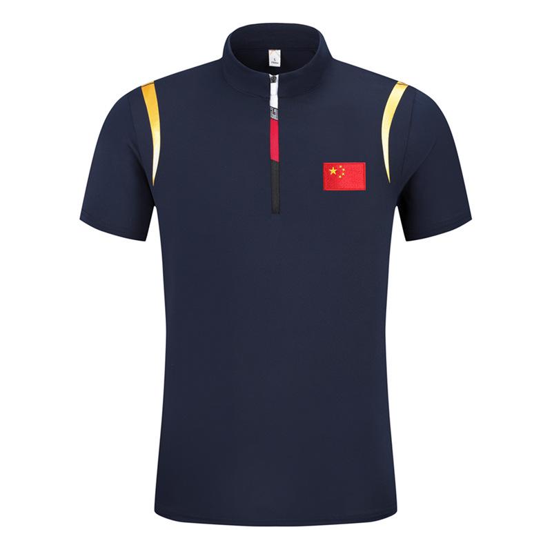 Unisex Chinese Team Martial Arts Polo with Zipper & Stand Collar - Summer Casual Short-Sleeve National Costume Style