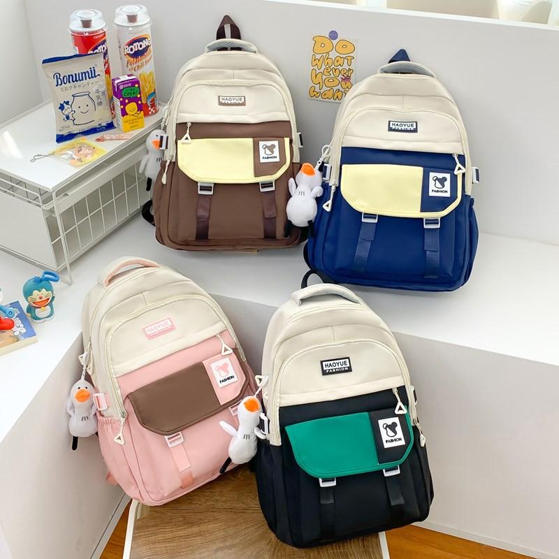 Student Skolväska Campus College Stil Stor Kapacitet Ryggsäck Dam Färgblock Ryggsäck för Flickor