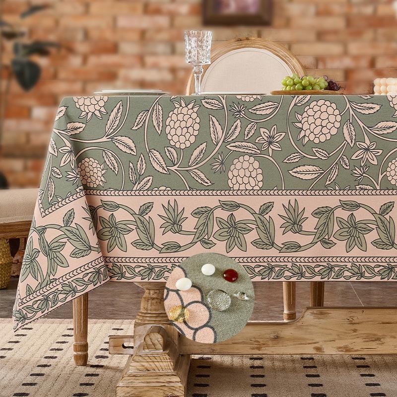 Vintage Floral Print Tablecloth Waterproof Stain Resistant Wrinkle Free Table Cover for Dining Kitchen Party Banquet Home Decor