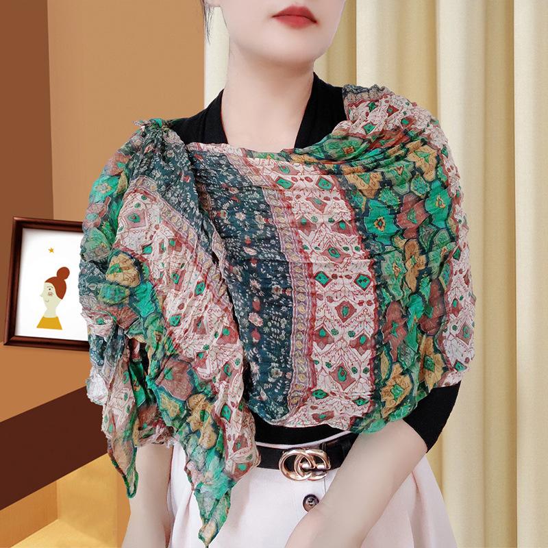 Trendy přechodová bavlněno-lněno-hedvábná šála/šátek pro ženy - Ochrana proti slunci a oboustranné použití pro všechna roční období