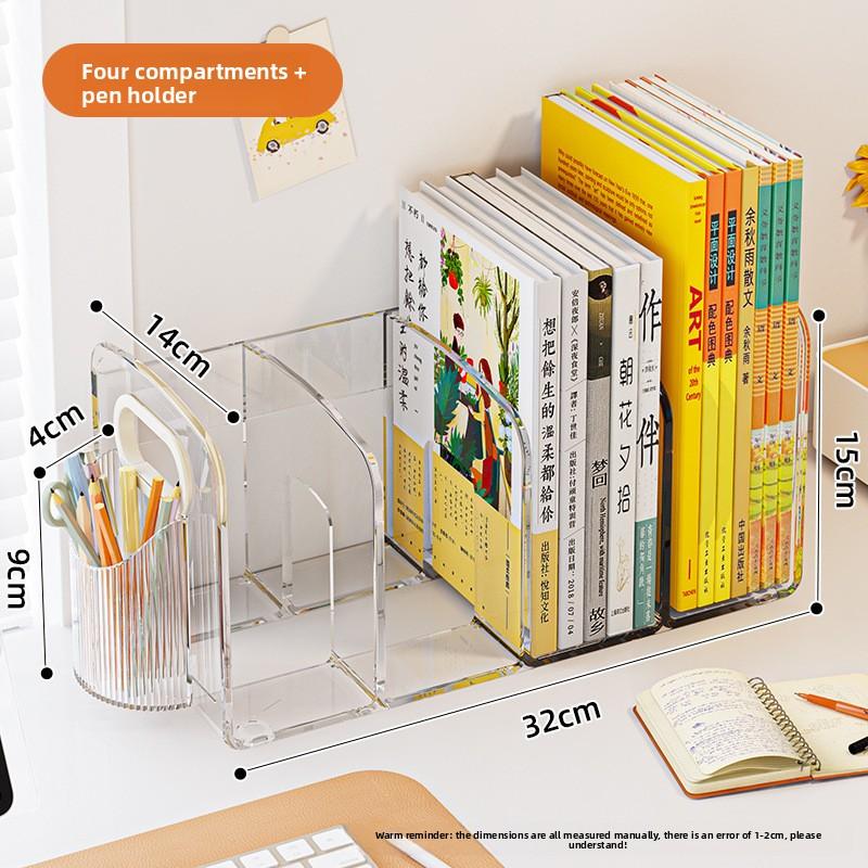 Desktop Storage Box, Bookshelf On Desk, Office Book Storage Rack, Student Study Table, Stationery Compartment, Pen Holder