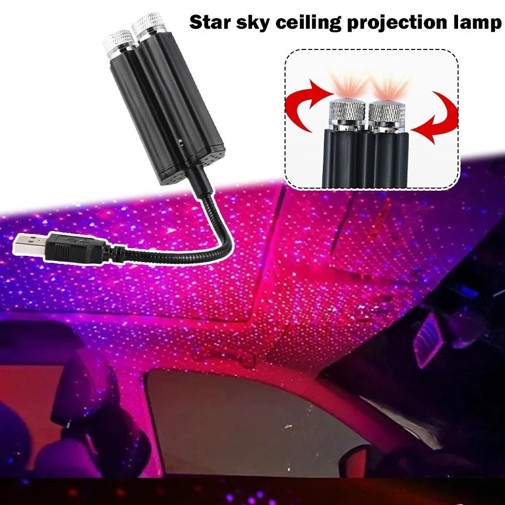 

1PCS USB Car Starry Sky Ceiling Light Dual-head LED Starry Atmosphere Projector Night Adjustable Star Projector Light Home Decor чорний
