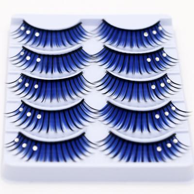 5 Pairs Glitter Rhinestones Dual Colors Artificial Eyelashes Party Makeup Tool