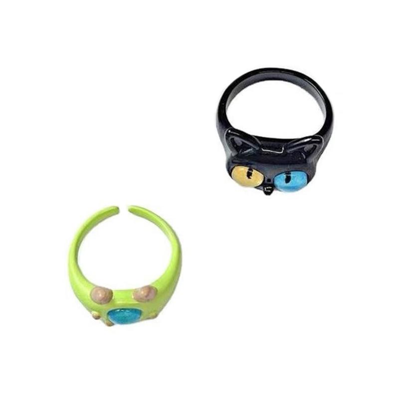 Cute Green Monster Rings Women Sweet Two Color Cat Eyes Open Couple Ring Wedding Finger Accessories Jewelry Gift
