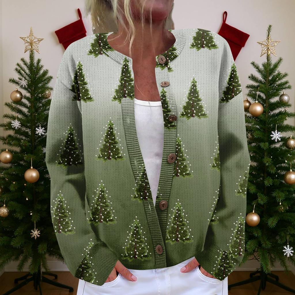 Damen Strickjacke Langarm Leichtgewichtige Jacke mit lustigem Weihnachtsdruck