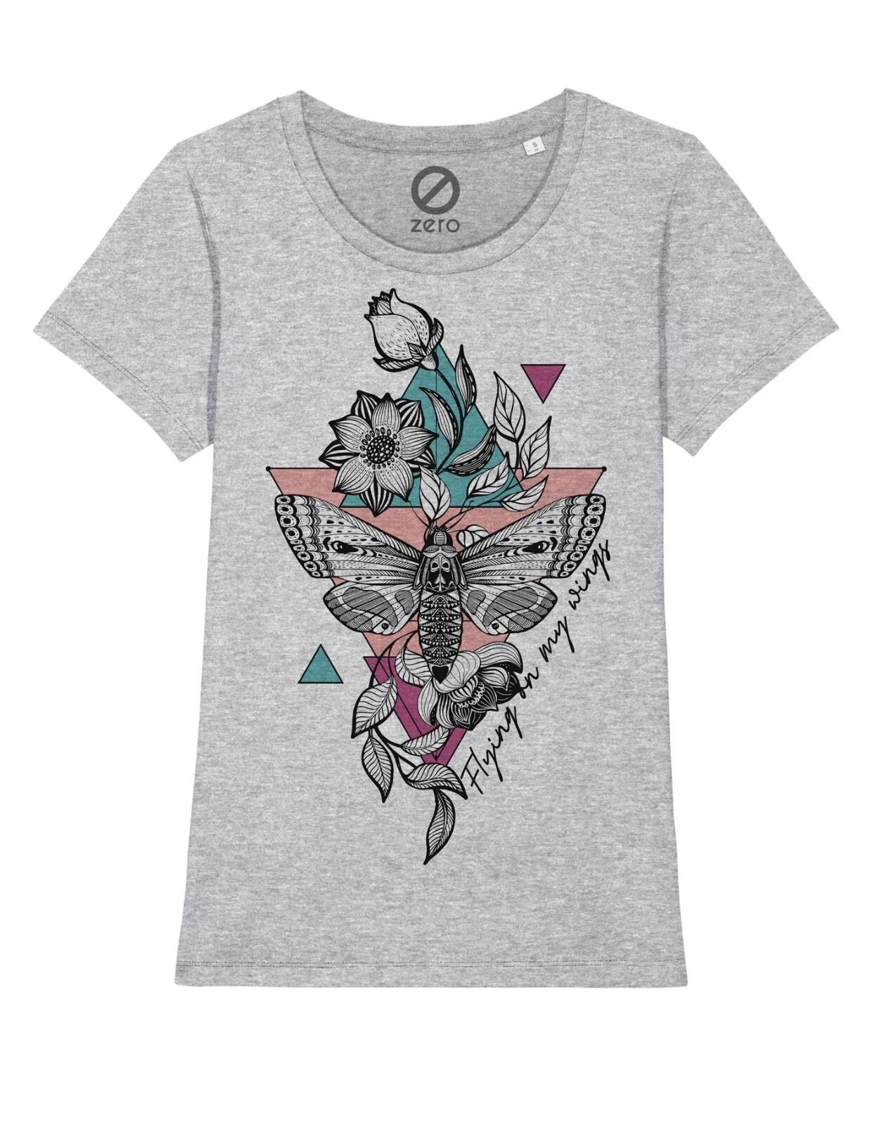

Women s Geometric Tattoo Flowers Moth Flying On My Wings T-Shirt Girl XL