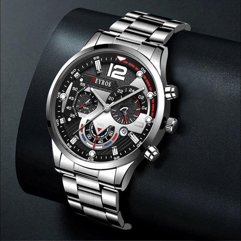 DEYROS Watches Men Watches Date Men's Watches Six Hands Steel Bracelet Watches Quartz Watches Sport Men Watches Luminous Watch Men