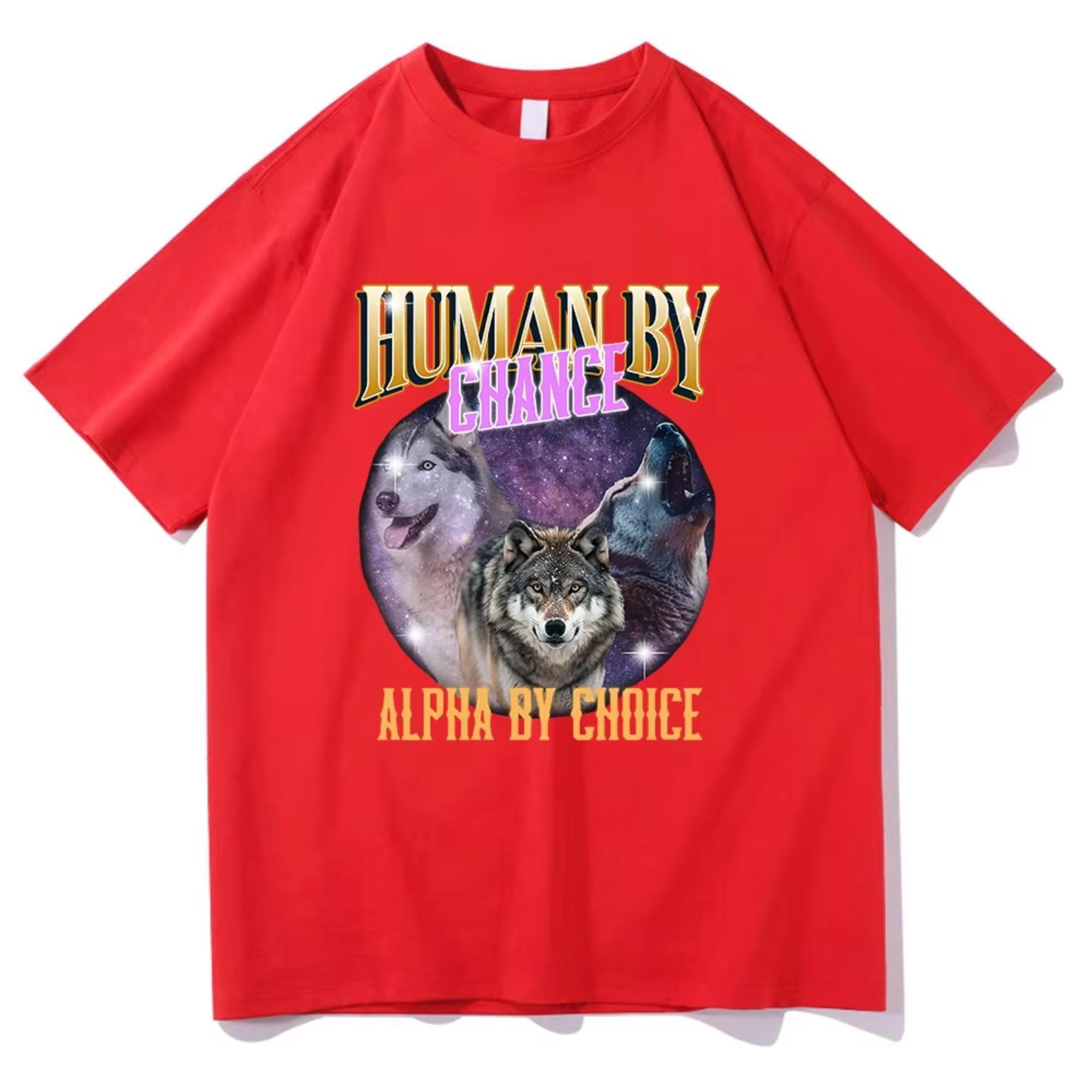

HuUnisex By Chance Alpha By Choice Printed Womens Tshirt Fashion Trend Top SpringSummer Pure Cotton Unisex Short Sleeved Tshirt S
