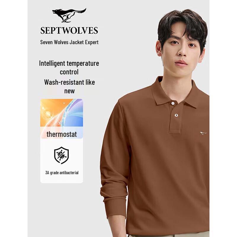 SEPTWOLVES Men's Cotton Blend Long Sleeve Polo Shirt