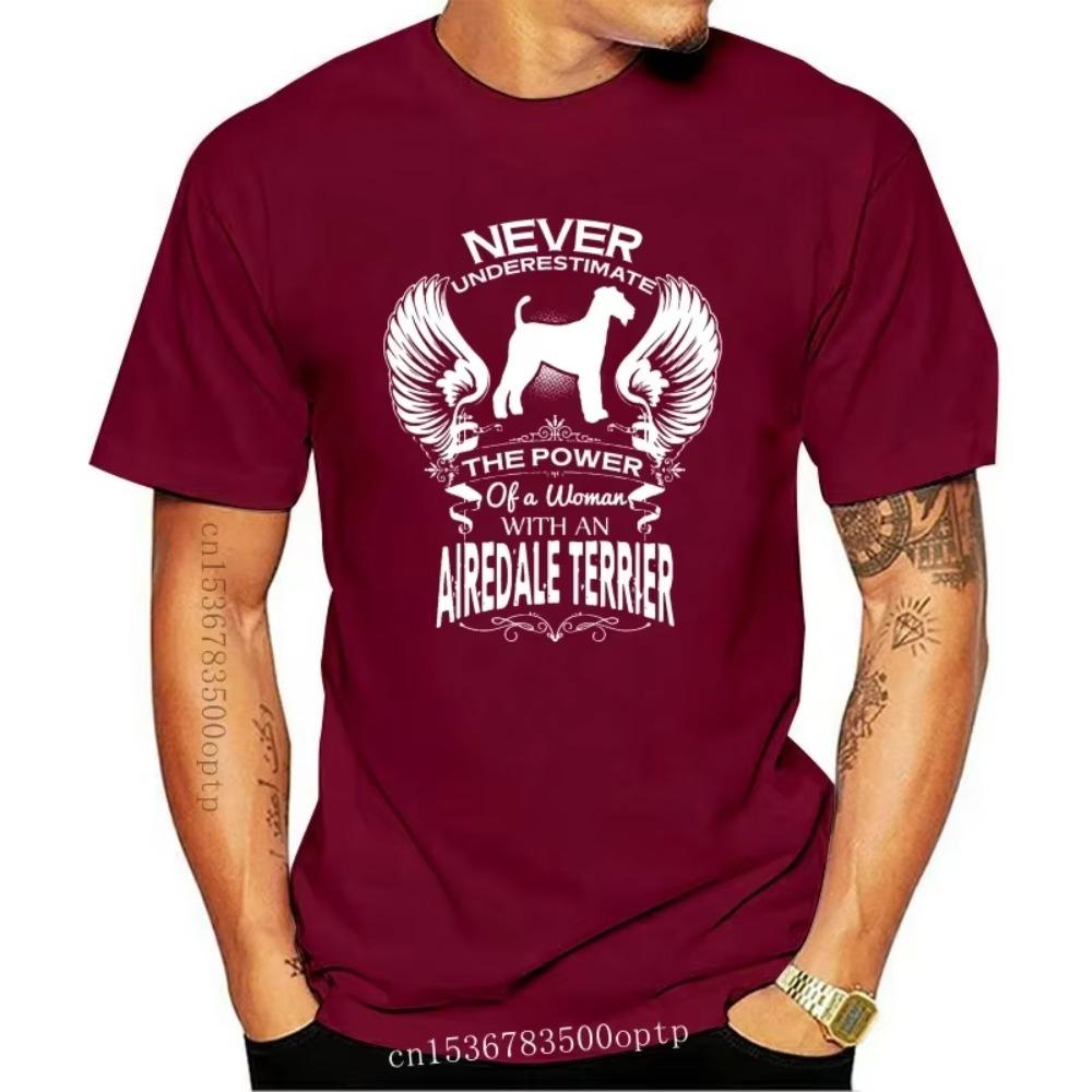 New Men Short Sleeve Tshirt A WOMEN WITH A DOG Airedale Terrier Cool Women T-shirt