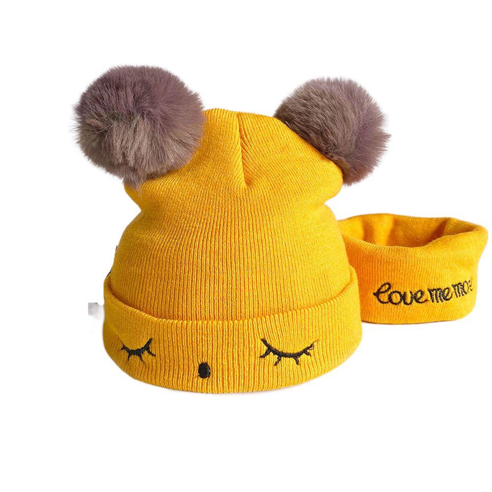 

Plush Ears Autumn Winter Lovely Beanie Hat Winter Hats Scarf Set Boy Girl Cap Infant Knitted Hat yellow-B6