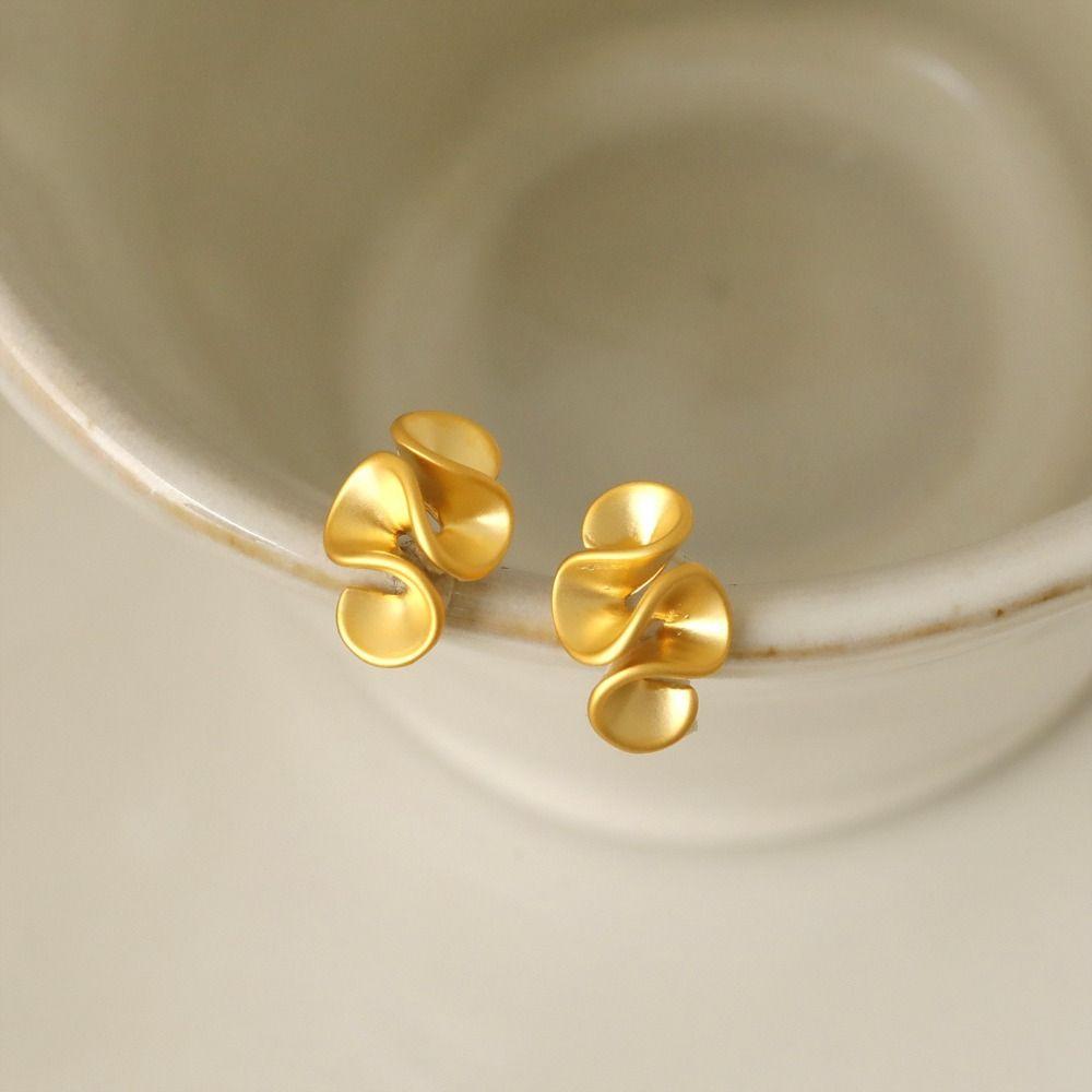 925 Silver Pleated Stud Earrings Simple Geometric Ear Accessories Women Metal Earrings  Daily Wear