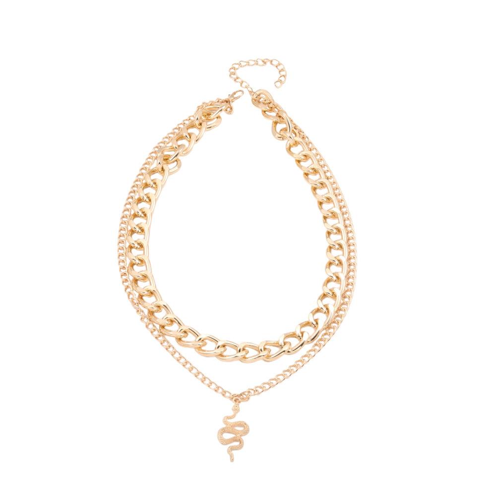 Snake Pendant Necklace Creative Personality Punk Style Thick Chain Double Collarbone Chain Female