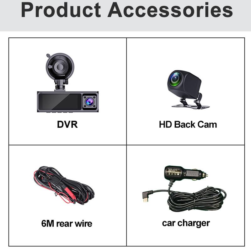 

3,16-дюймовый автомобильный видеорегистратор с камерой WIFI HD 2.5K, 3 объектива, передняя и задняя камера, покадровая съемка 4K, черный ящик, аксессуары для автомобиля none