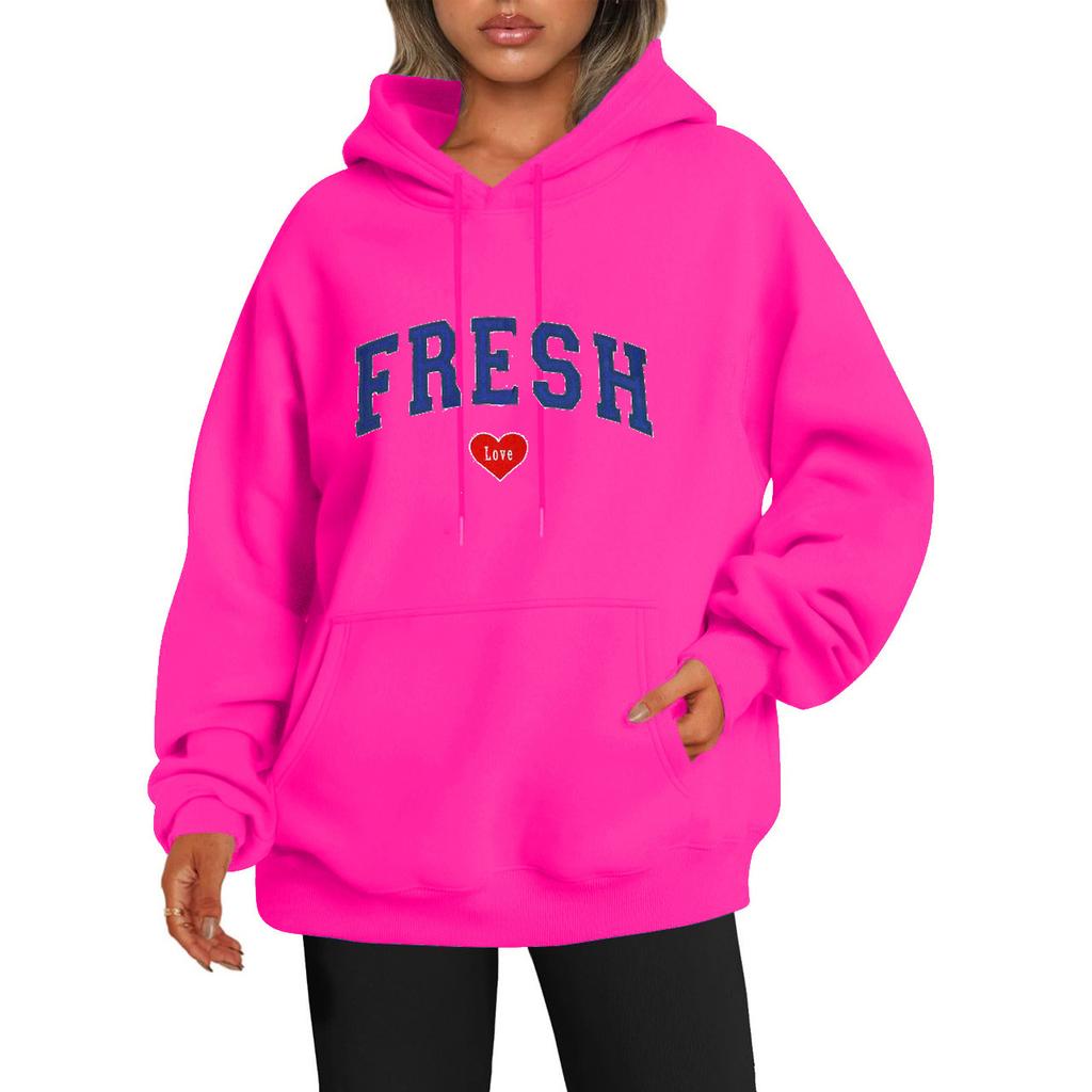 Hoodie mit tiefen Schultern und Ärmeln im Y2K-Stil, trendiger Fleecepullover mit Buchstaben-Liebes-Print für Herren und Damen