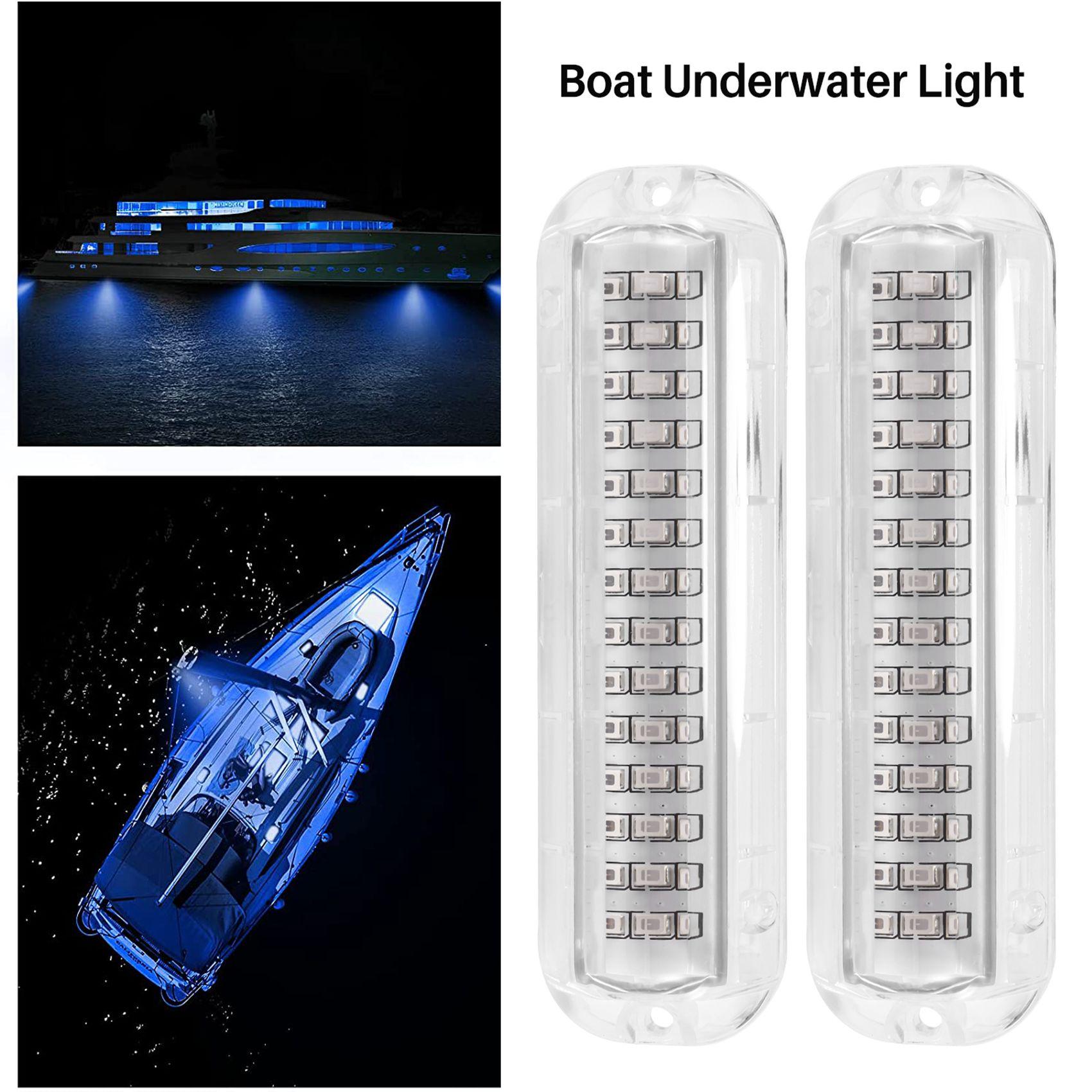 NEW-2Pcs 42LED Boat Drain Light Boat Transom Light Blue Underwater Pontoon Marine Light