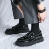 Thick Bottom Men's Business Patent Leather Shoes Slip-on Tassel Shoes Student Shoes Office Loafers Black Shoes Kerae