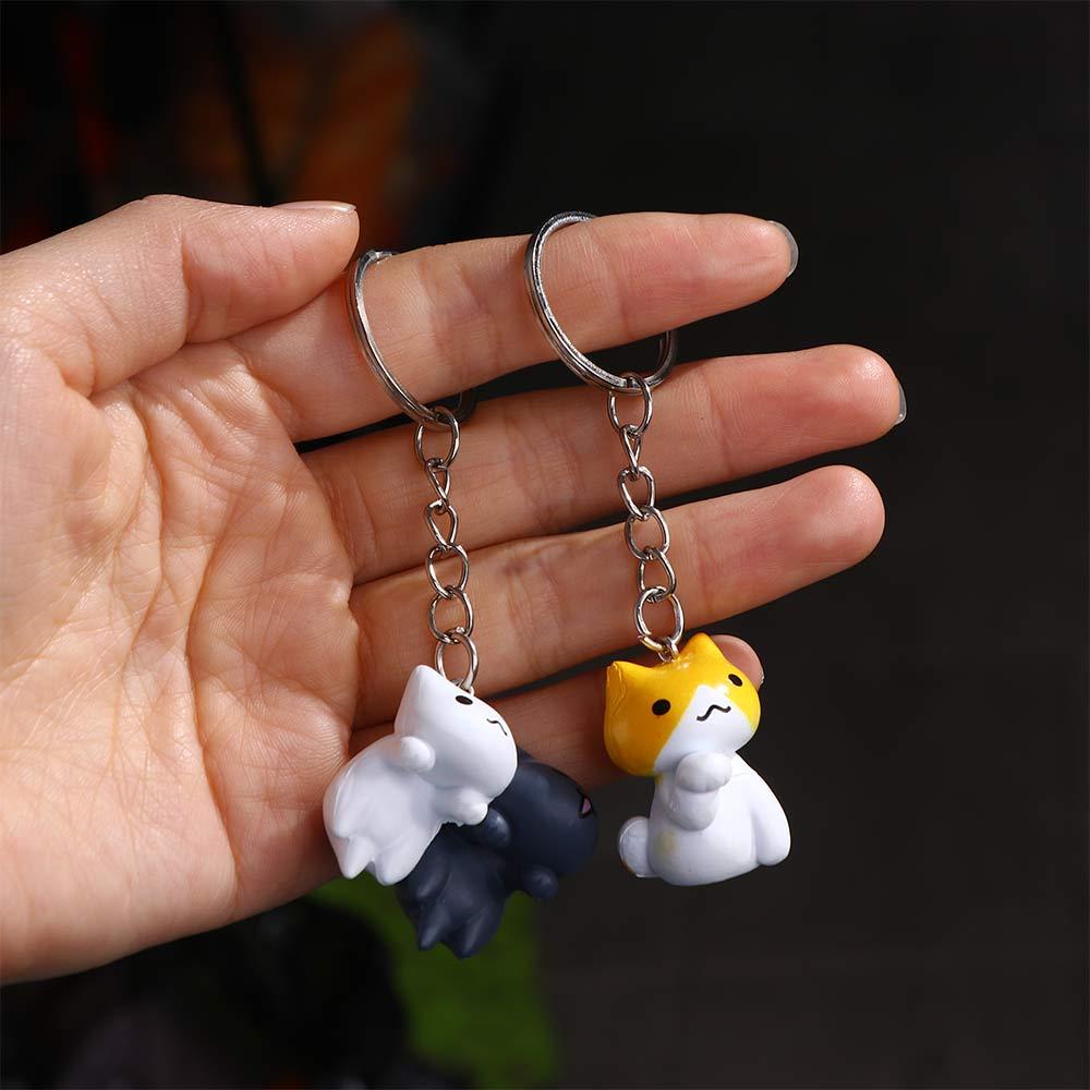Cartoon PVC Key Ring Random Key Chains Kitten Key Chain Lucky Cat Keychain Bag Pendant Cat Keyring