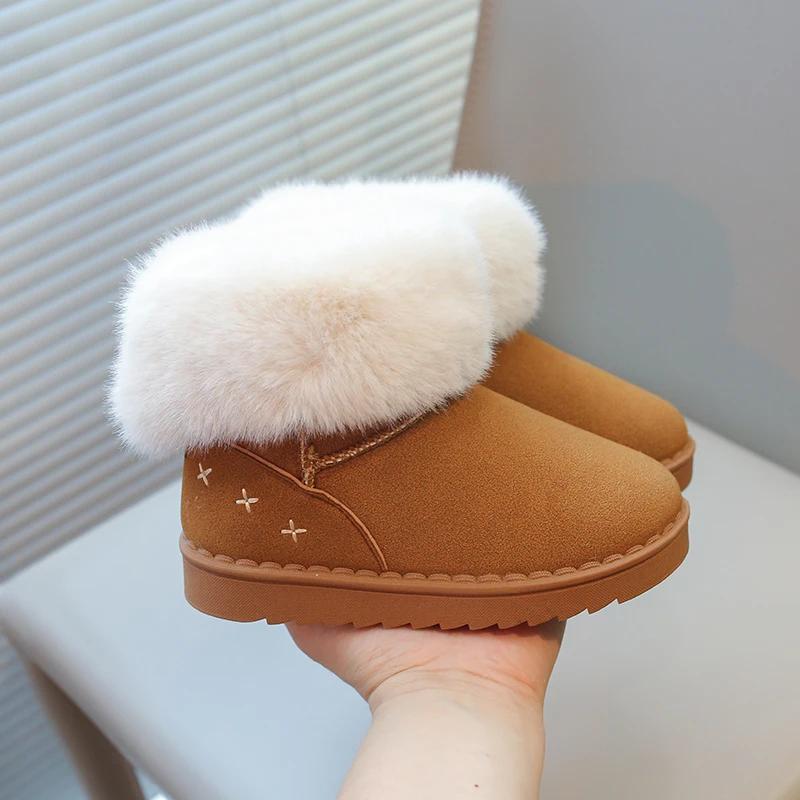 Kids Winter Boots for Boys Girls Unisex Children Ankle Thermal Boots Thick Plush Fluffy Warm 2024 Autumn Winter Girls Flock Shoe