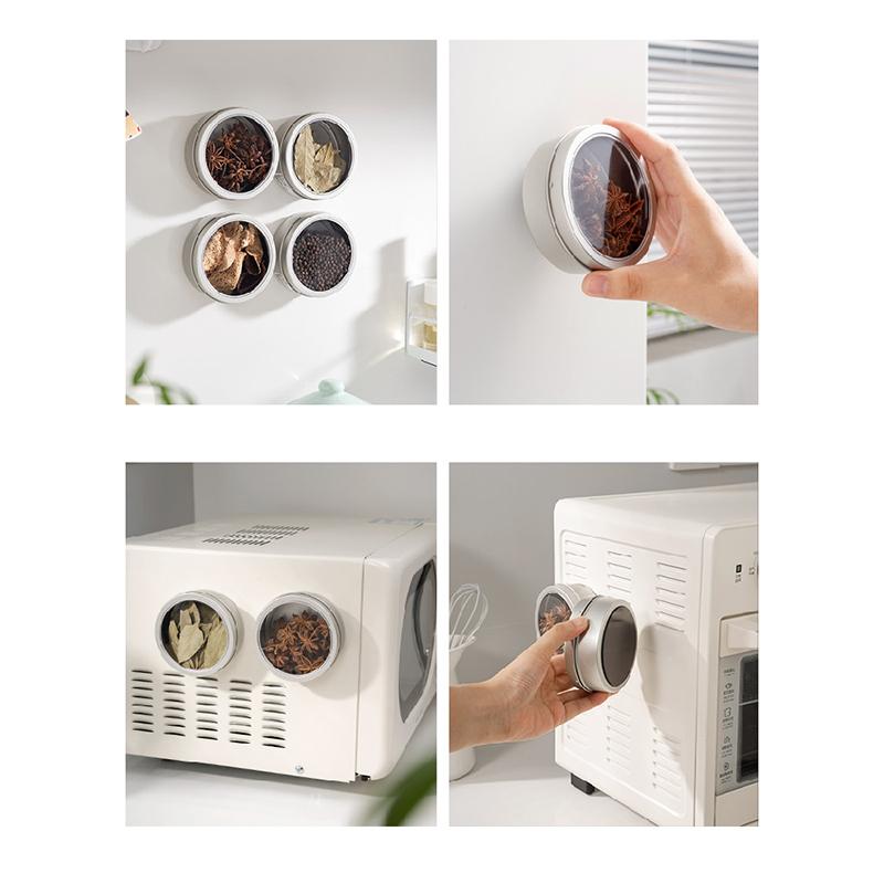 Magnetischer Kühlschrank-Organizer Runde Blechdose Mit Magnet Küchen-Gewürzaufbewahrungsbox Home Office Organizer Mit Transparentem Deckel