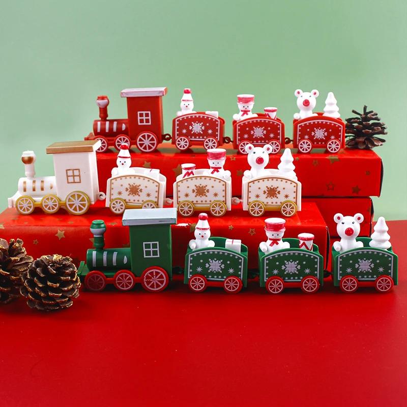Christmas Wooden/Plastic Train Mini Painted Train Decoration Train Desktop Ornament For Xmas Party Winter Festival Gift