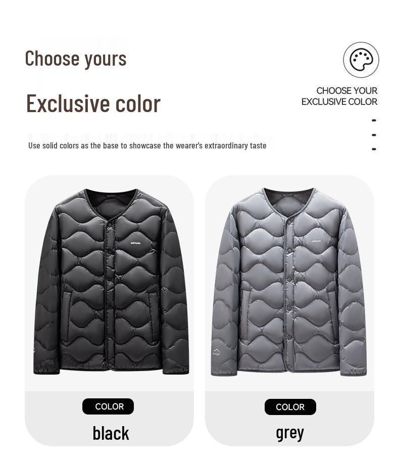 Men's Lightweight V-Neck Down Jacket - Warm, Simple, Thin, Portable, Winter White Duck Down