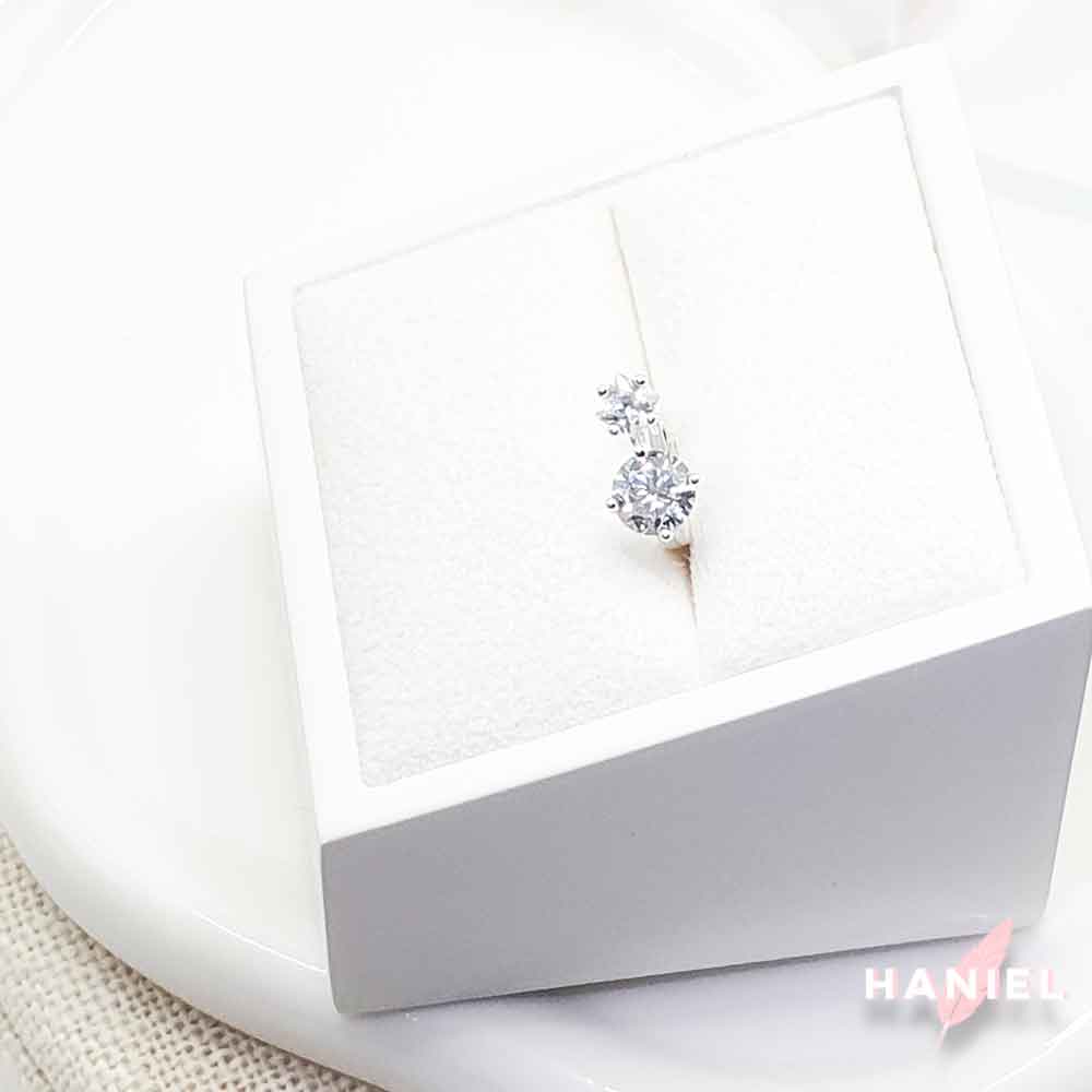 S925 Silver Dual Cubic Shine Huggie Earrings by Haniel – White, One-Touch Design, From Korea
