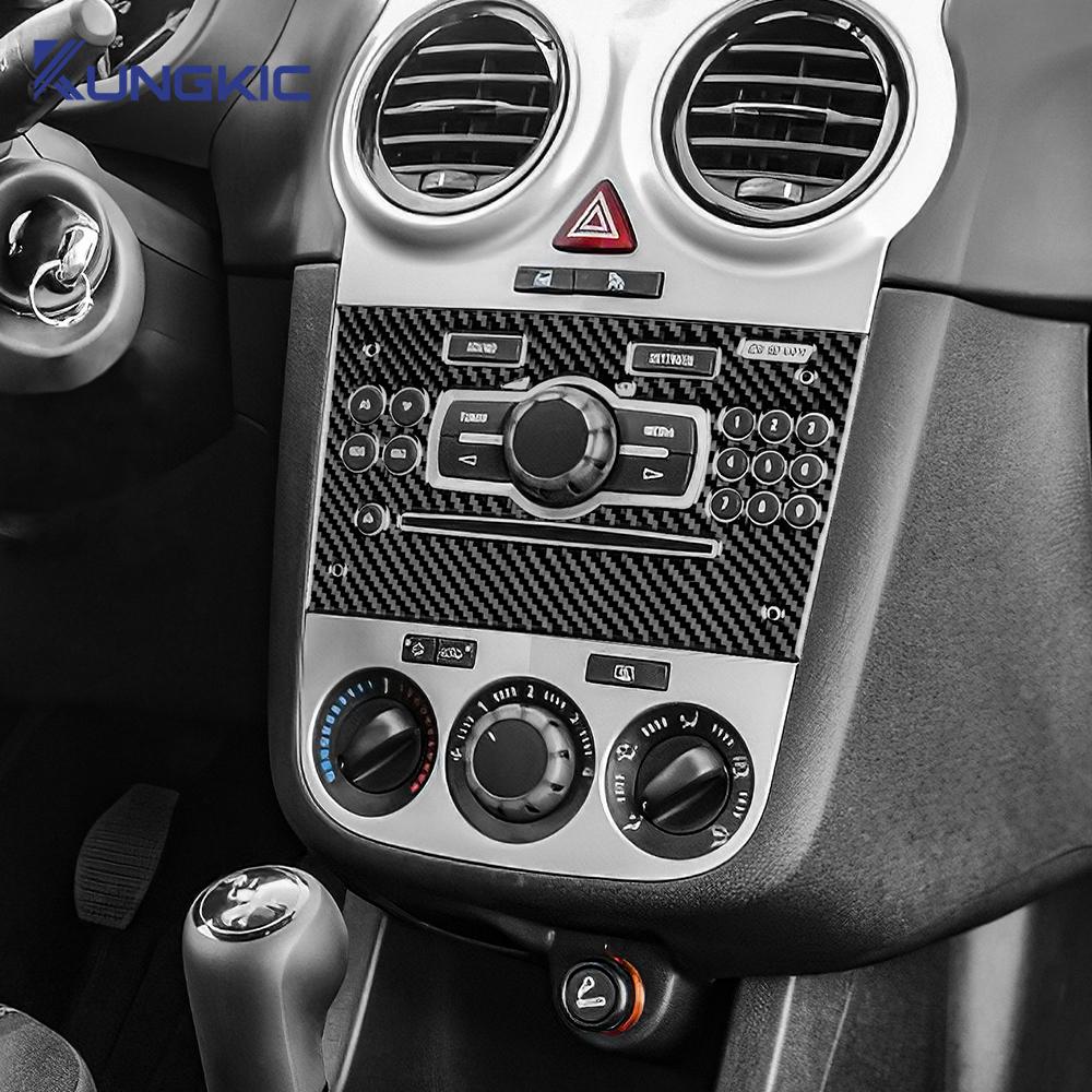 Real Soft Carbon Fiber Sticker For Opel Corsa 2007 2008 2009 2010 2011 2012 2013 2014 LHD RHD Car Central Control CD Button Trim