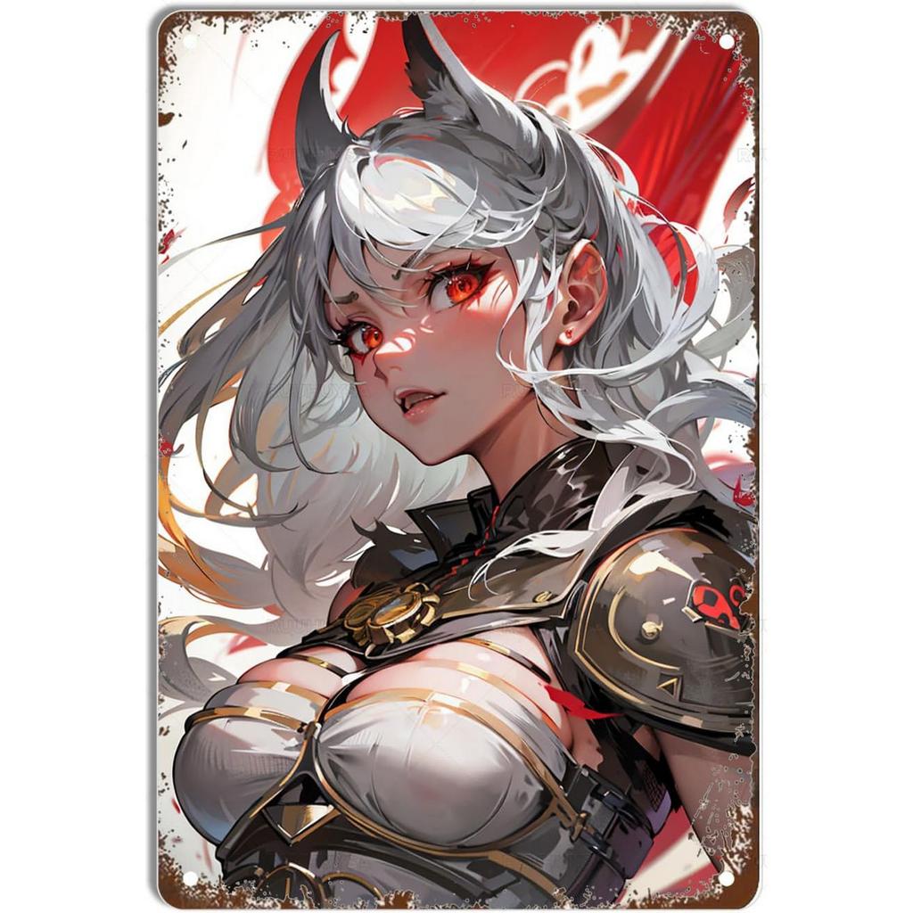 Mfoever Pinup Anime Fox Girl Metal Tin Signs Plaque Wall Decoration Vintage Posters Iron Painting for Man Cave Home Cafe Garden Club Bar
