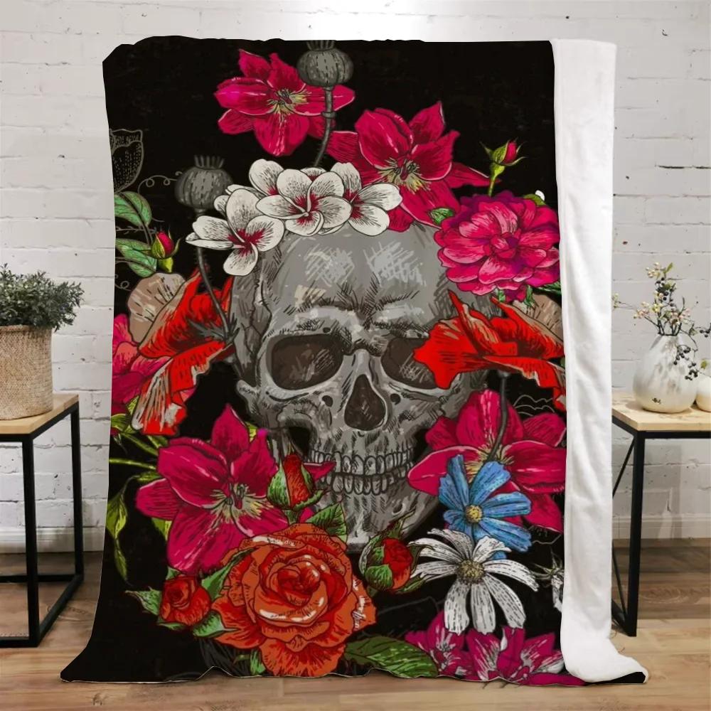 Mexico Flower Skull Custom Blanket King Size Hairy Blankets for Bed Throw Home Interior Knitted Plaid Luxury Bedding Beach Towel