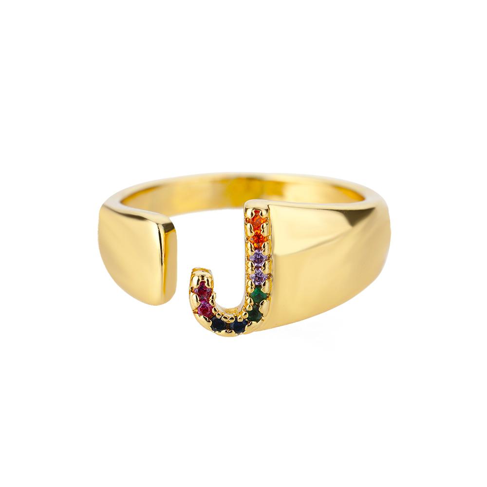 Rainbow Zircon Letter Rings For Women Mote Chunky Bred Letter AZ Rustfritt stål Ring Bryllup Boho Smykker Gave 2024