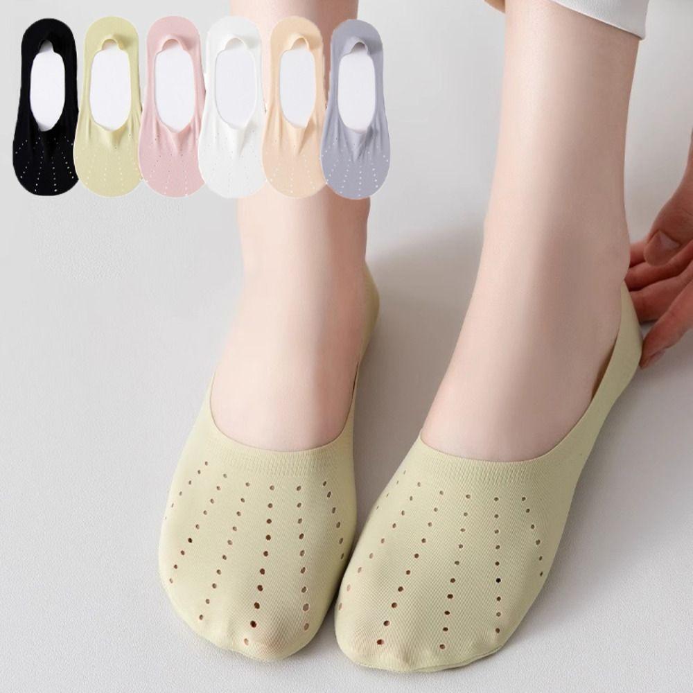6Pairs Anti Slip Invisible Short Socks Mesh Summer Thin Socks Simple Ice Silk Boat Socks  Daily