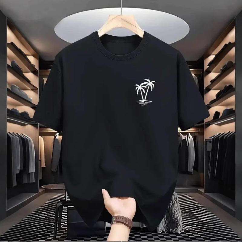 2025 New Round Neck Short-sleeved Tops Coconut Tree Print Short-sleeved T-shirt