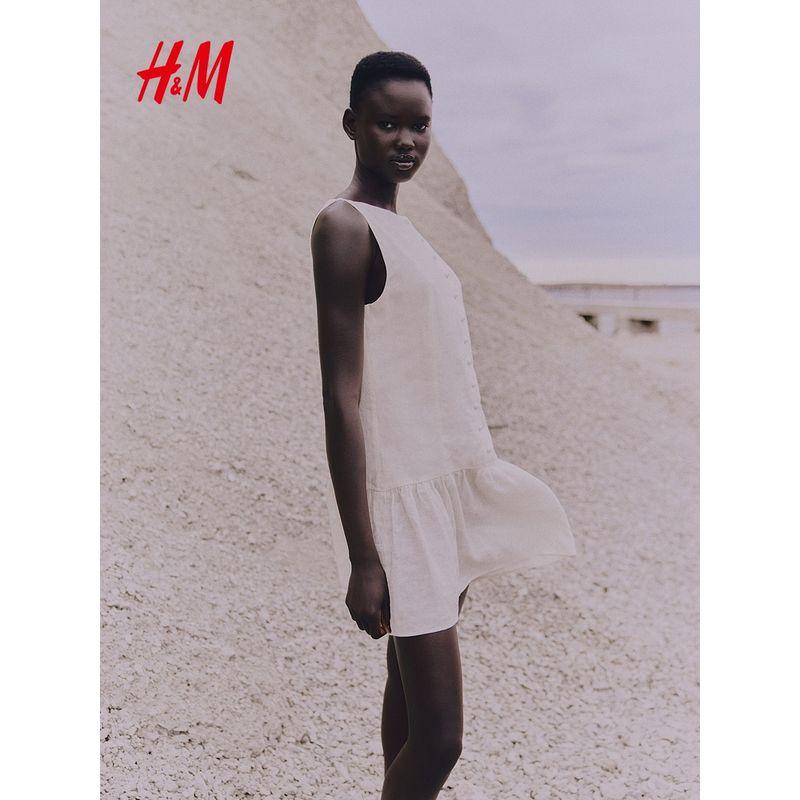 

Hm2025 Summer New Women clothes Fashion Casual All-matching Linen Blend Dress 1295303 Cream 165/96(M)