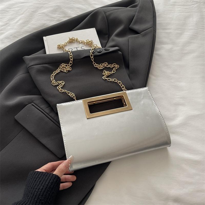 2026 Summer Lacquer Leather Women's Square Gold PU Banquet Bag Fashion Classic Large Capacity Storage Single Shoulder Chain Bag