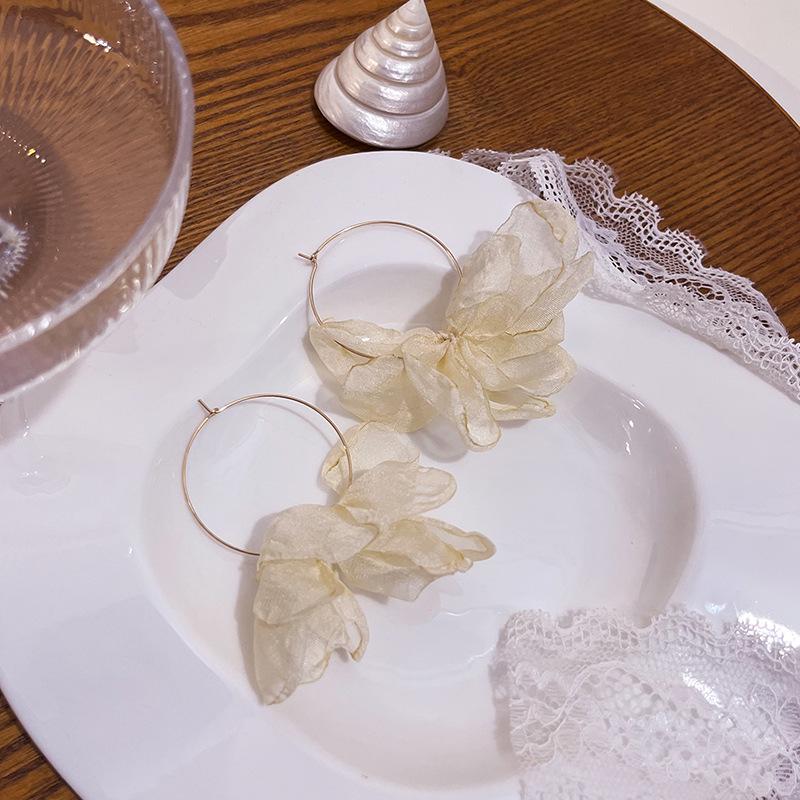 Pink Lace Floral Tassel Pearl Earrings - Elegant Summer Mesh Design