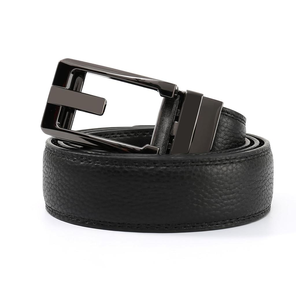 AHHEEK Stepless Genuine No for and Casual Wear 120cm Total for Waist Sizes Men's Belt, Auto-Lock Buckle, Adjustment, Leather, Holes, Business, Suits,