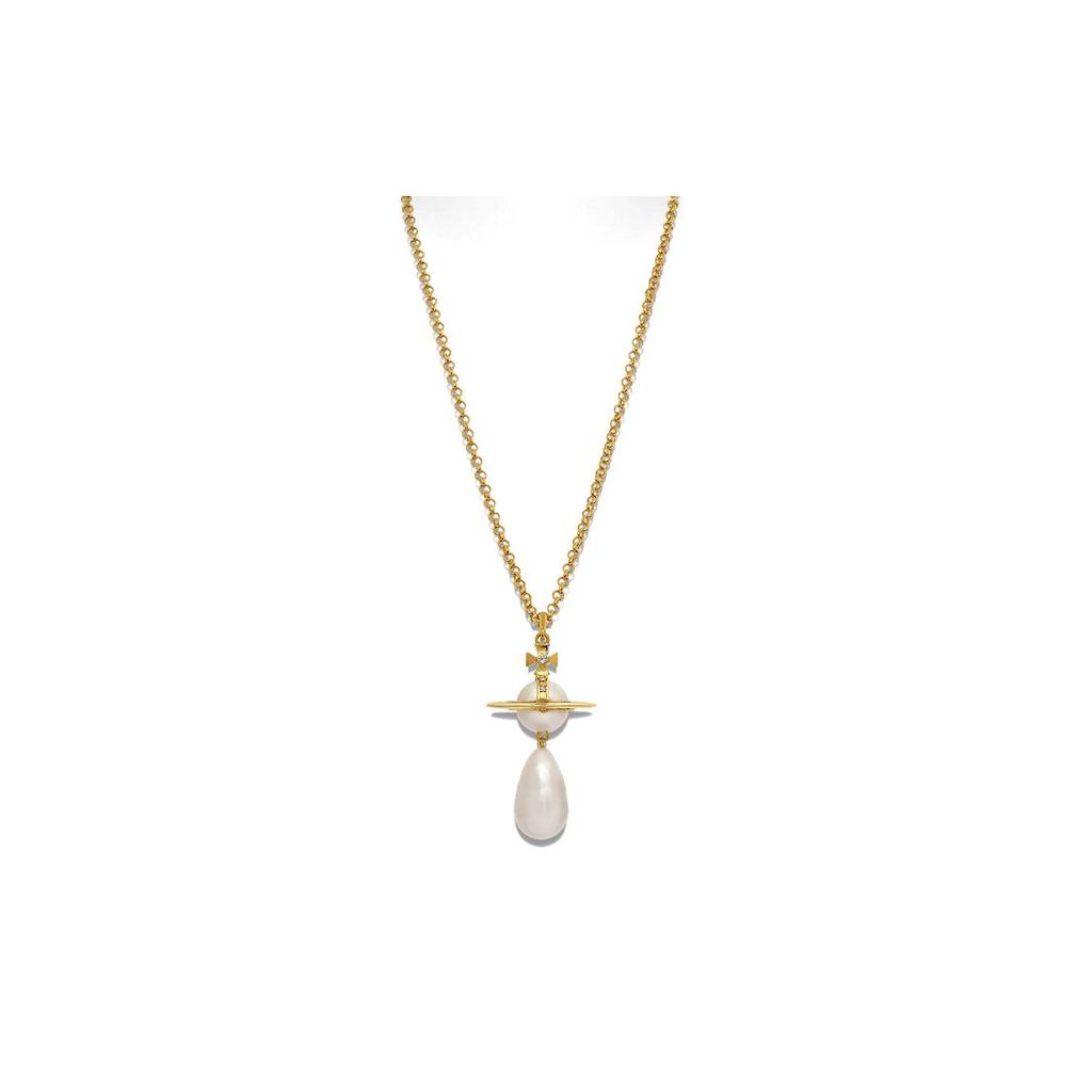 Vivienne Westwood Pearl Drop Crystal Necklace Women necklace Gold 630203B602R107R107