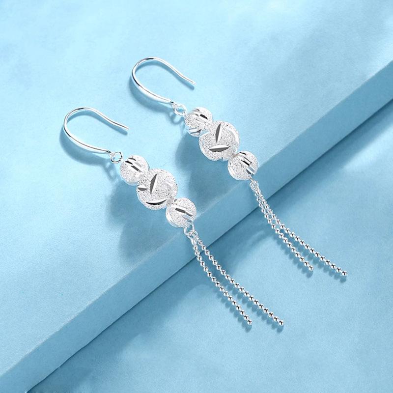 Sansheng Iii Fringed Earrings Long Ear Hook Matte Car Flower Streamer Transfer Beads Rich Girl Chinese Style Earrings